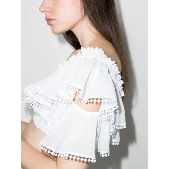 Charo Ruiz Ibiza Cata Top in White XSmall New Womens Cropped Blouse